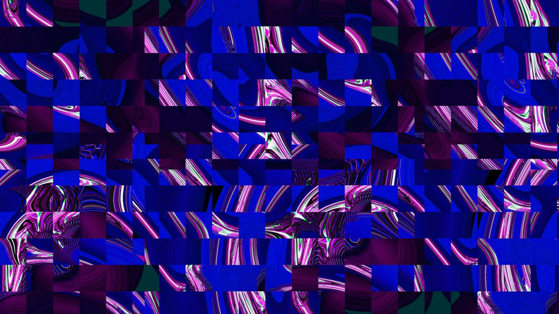 Abstract art with blue and purple color blocks.